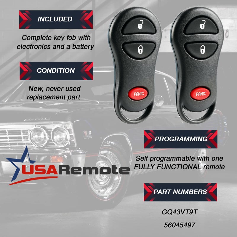 USARemote Car Key Fob Keyless Entry Remote fits Dodge 1999-2002 Ram / 1999-2000 Dakota / 1999-2000 Durango (GQ43VT9T, 56045497), Set of 2 - Image 3